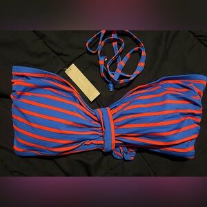 J.Crew Women's Swim Navy Stripe Bikini Top with Halter Strap Size XL NWT